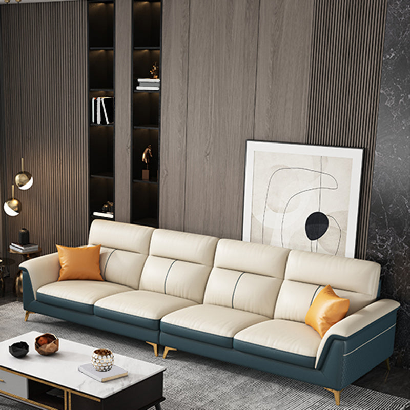 Pillow Top Arm Genuine Leather Sectionals, Cushion Back 36.2" Sectional Sofa in Ivory Clearhalo 'furn' 'furn_sectionals' 'Furniture' 'Living Room Furniture' 'Sectionals' 5702163