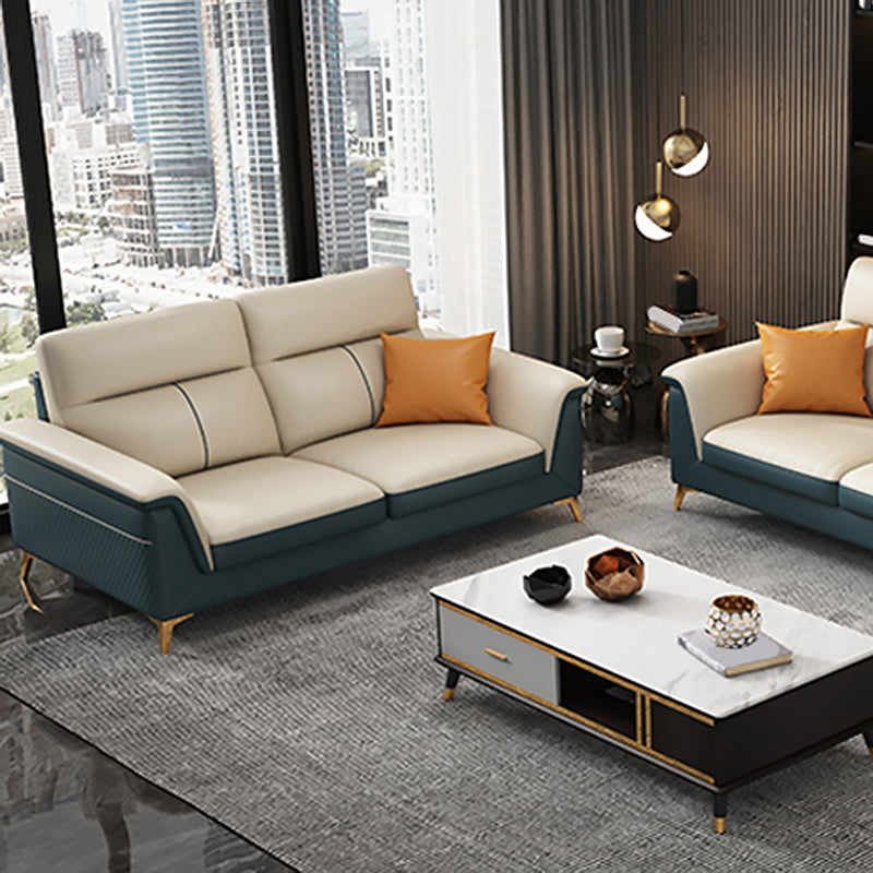 Pillow Top Arm Genuine Leather Sectionals, Cushion Back 36.2" Sectional Sofa in Ivory Clearhalo 'furn' 'furn_sectionals' 'Furniture' 'Living Room Furniture' 'Sectionals' 5702164