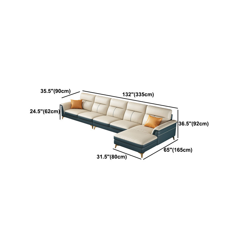 Pillow Top Arm Genuine Leather Sectionals, Cushion Back 36.2" Sectional Sofa in Ivory Clearhalo 'furn' 'furn_sectionals' 'Furniture' 'Living Room Furniture' 'Sectionals' 5702166