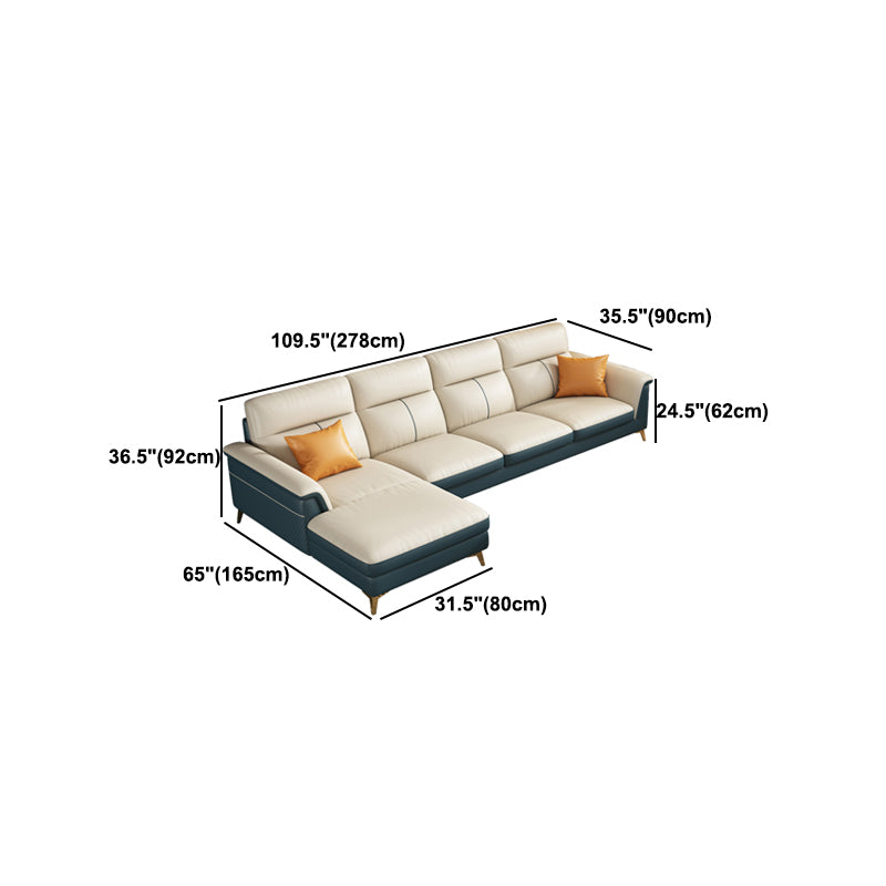 Pillow Top Arm Genuine Leather Sectionals, Cushion Back 36.2" Sectional Sofa in Ivory Clearhalo 'furn' 'furn_sectionals' 'Furniture' 'Living Room Furniture' 'Sectionals' 5702167
