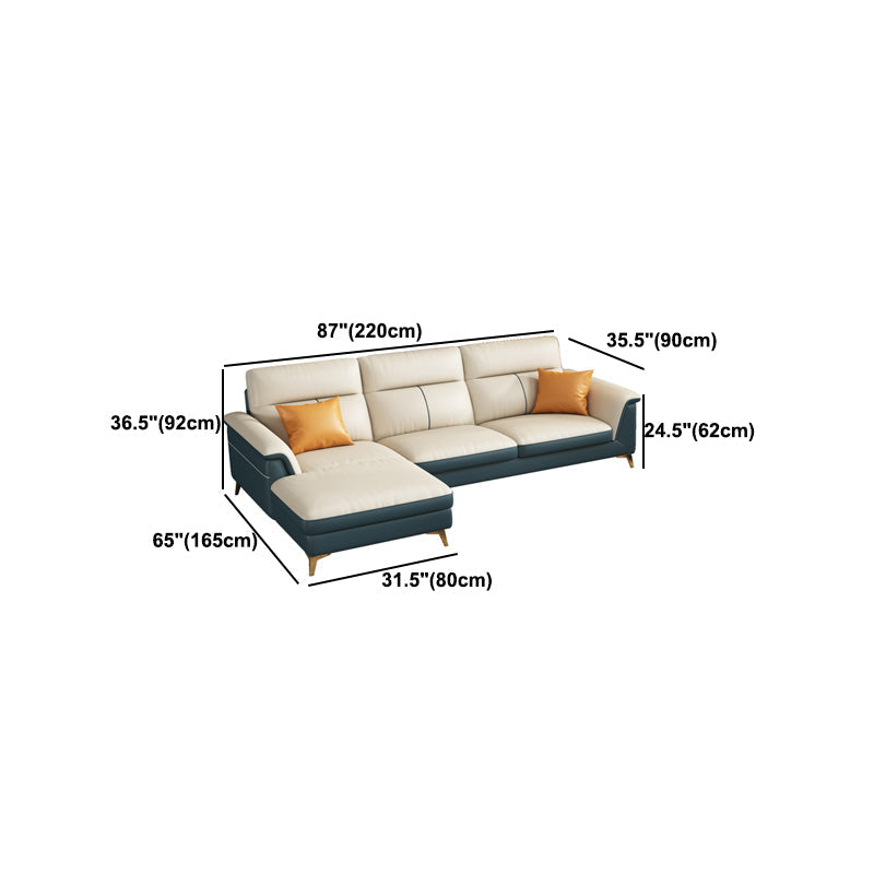 Pillow Top Arm Genuine Leather Sectionals, Cushion Back 36.2" Sectional Sofa in Ivory Clearhalo 'furn' 'furn_sectionals' 'Furniture' 'Living Room Furniture' 'Sectionals' 5702169