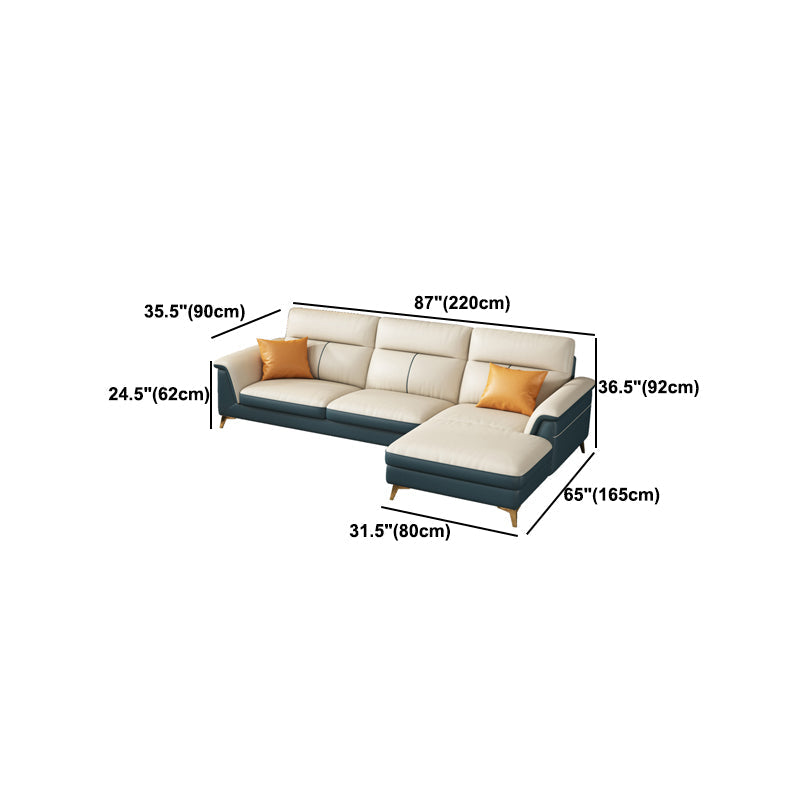 Pillow Top Arm Genuine Leather Sectionals, Cushion Back 36.2" Sectional Sofa in Ivory Clearhalo 'furn' 'furn_sectionals' 'Furniture' 'Living Room Furniture' 'Sectionals' 5702170