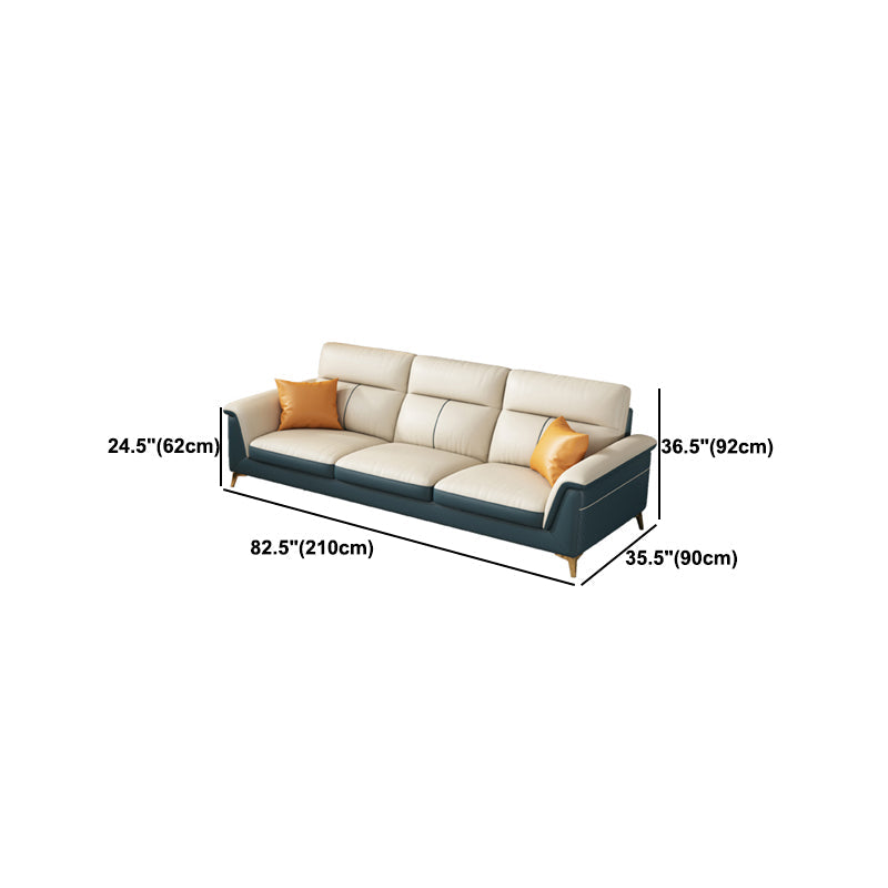 Pillow Top Arm Genuine Leather Sectionals, Cushion Back 36.2" Sectional Sofa in Ivory Clearhalo 'furn' 'furn_sectionals' 'Furniture' 'Living Room Furniture' 'Sectionals' 5702172