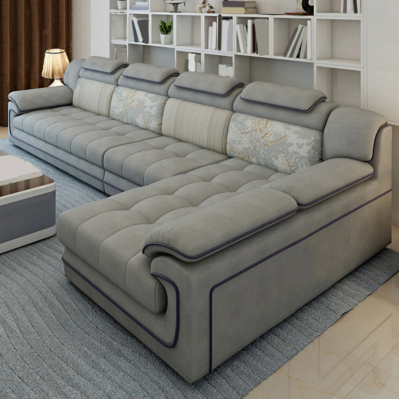 Grey Traditional Sectional Washable Pillow Top Arm Sectional for Living Room