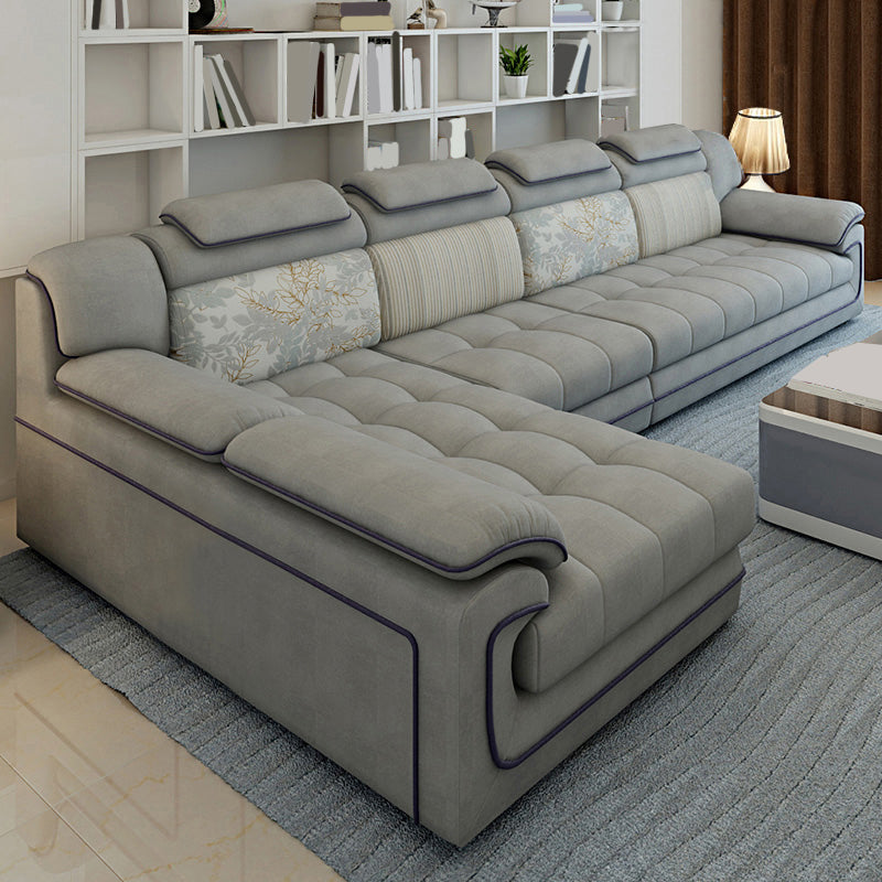 Grey Traditional Sectional Washable Pillow Top Arm Sectional for Living Room