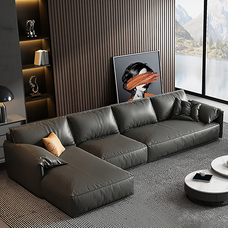 黒い本物の革のクッションバックセクション70 "木材の固定セクション