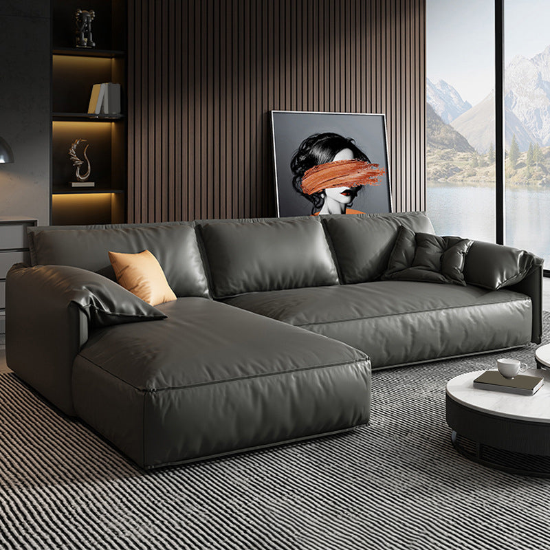 黒い本物の革のクッションバックセクション70 "木材の固定セクション