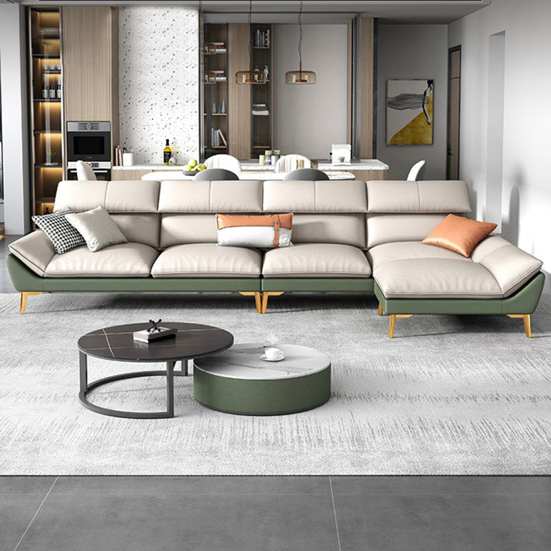 38.18" Tall Faux leather Contemporary Sectional Stain-Resistant Sectional 130"L x 69"W x 38"H Right Sponge Clearhalo 'furn' 'furn_sectionals' 'Furniture' 'Living Room Furniture' 'Sectionals' 5702227