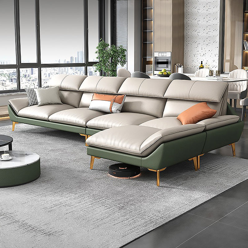 38.18" Tall Faux leather Contemporary Sectional Stain-Resistant Sectional 130"L x 69"W x 38"H Right Spring&Latex Clearhalo 'furn' 'furn_sectionals' 'Furniture' 'Living Room Furniture' 'Sectionals' 5702230