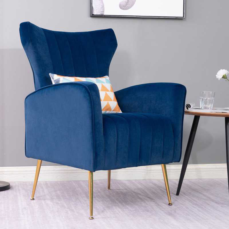 Scandinavian 30"Wide Sewn Pillow Back Square Arm Wingback Chair Dark Blue 1 Piece Clearhalo 'Accent Chairs' 'accent_chairs' 'Chairs & Seating' 'furn' 'furn_accent_chairs' 'Furniture' 'Living Room Furniture' 5702486