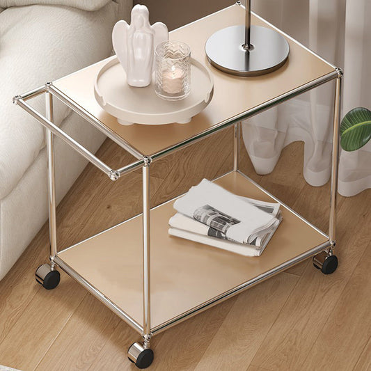 Medieval Modern Style Rectangular Metal Side Table with Wheel Base Design