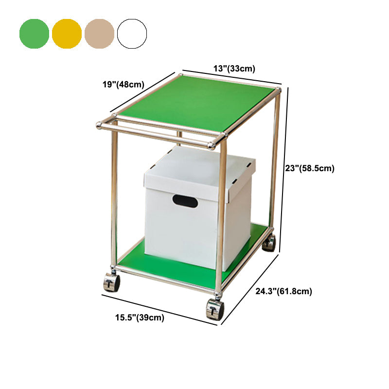 Medieval Modern Style Rectangular Metal Side Table with Wheel Base Design