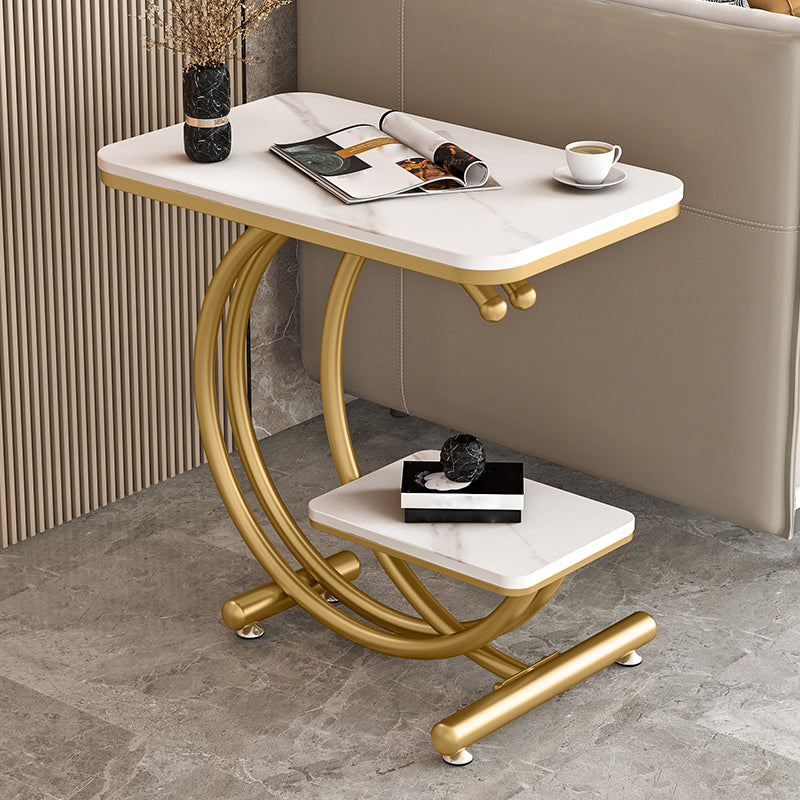 Modern Rectangle Slate Top End Table 23.6" Tall Iron C Side Table with Shelf