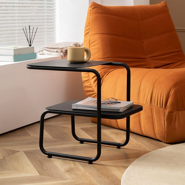 Square Sleigh Base Design Metal Table Medieval Modern Style with Storage Rack Side Table Black 1 1 Clearhalo 'Coffee & Accent Tables' 'End & Side Tables' 'end_side_tables' 'furn' 'furn_end_side_tables' 'Furniture' 'Living Room Furniture' 5703018