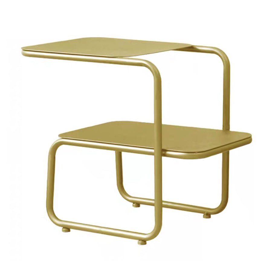 Square Sleigh Base Design Metal Table Medieval Modern Style with Storage Rack Side Table Gold 1 1 Clearhalo 'Coffee & Accent Tables' 'End & Side Tables' 'end_side_tables' 'furn' 'furn_end_side_tables' 'Furniture' 'Living Room Furniture' 5703019