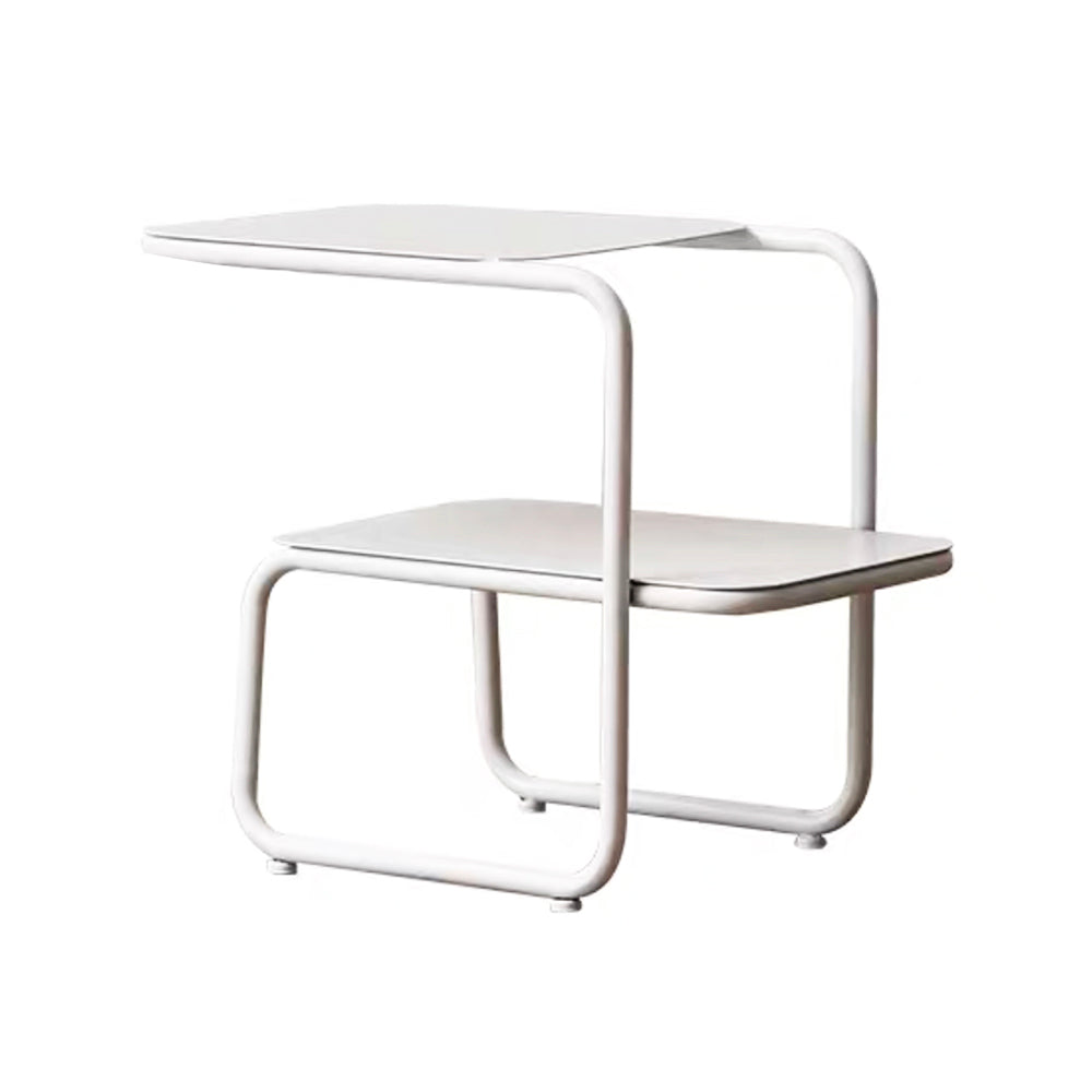 Square Sleigh Base Design Metal Table Medieval Modern Style with Storage Rack Side Table White 1 1 Clearhalo 'Coffee & Accent Tables' 'End & Side Tables' 'end_side_tables' 'furn' 'furn_end_side_tables' 'Furniture' 'Living Room Furniture' 5703026