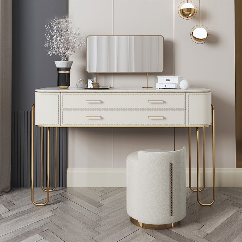 Glam Beige Makeup Dressing Table Stool Set Slate Top Vanity Tables