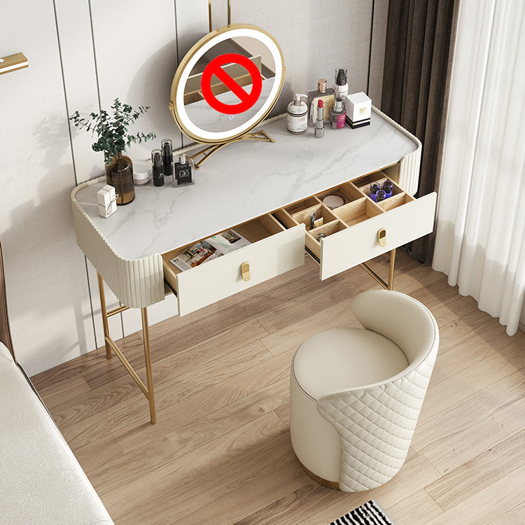 スレートトップ、ベージュバニティドレッシングテーブル付きのグラスメイクカウンター