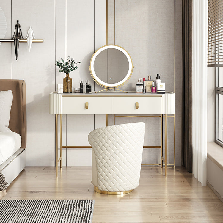 スレートトップ、ベージュバニティドレッシングテーブル付きのグラスメイクカウンター