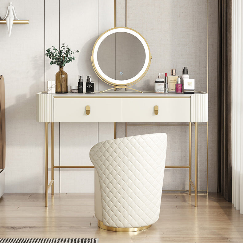 スレートトップ、ベージュバニティドレッシングテーブル付きのグラスメイクカウンター