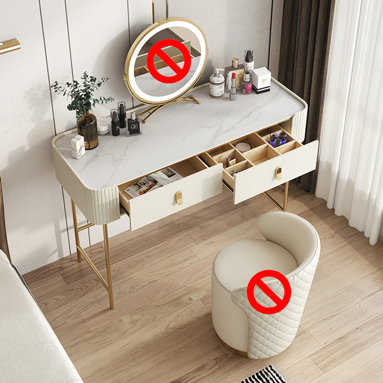 スレートトップ、ベージュバニティドレッシングテーブル付きのグラスメイクカウンター