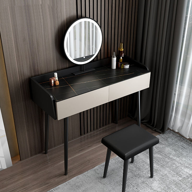 Contemporary Makeup Vanity Desk 2-Drawer Vanity Dressing Table with Slate Top