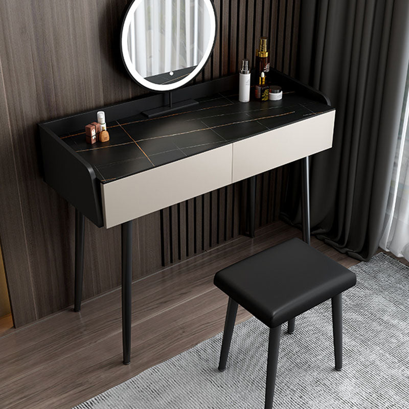 Contemporary Makeup Vanity Desk 2-Drawer Vanity Dressing Table with Slate Top