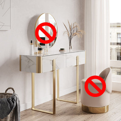 Glam Slate Top Vanity Table 2-Drawer Vanity Dressing Table Set Makeup Vanity Gold Clearhalo 'Bedroom Furniture' 'furn' 'furn_makeup_vanities' 'Furniture' 'Makeup Vanities' 'makeup_vanities' 5703220