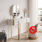 Glam Slate Top Vanity Table 2-Drawer Vanity Dressing Table Set Makeup Vanity & Mirror Gold Clearhalo 'Bedroom Furniture' 'furn' 'furn_makeup_vanities' 'Furniture' 'Makeup Vanities' 'makeup_vanities' 5703221