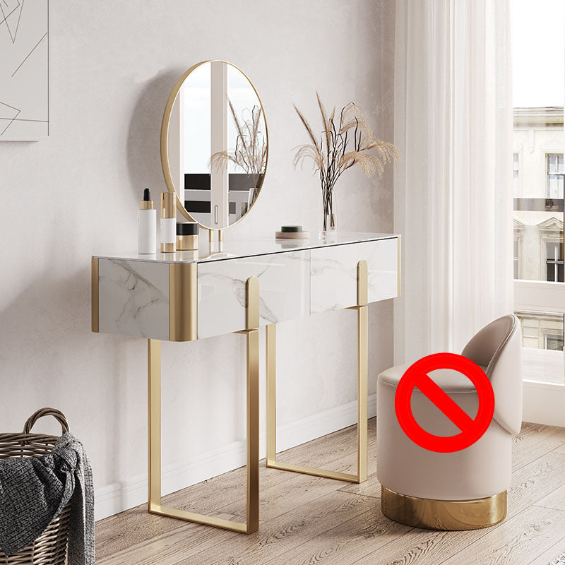 Glam Slate Top Vanity Table 2-Drawer Vanity Dressing Table Set Makeup Vanity & Mirror Gold Clearhalo 'Bedroom Furniture' 'furn' 'furn_makeup_vanities' 'Furniture' 'Makeup Vanities' 'makeup_vanities' 5703221