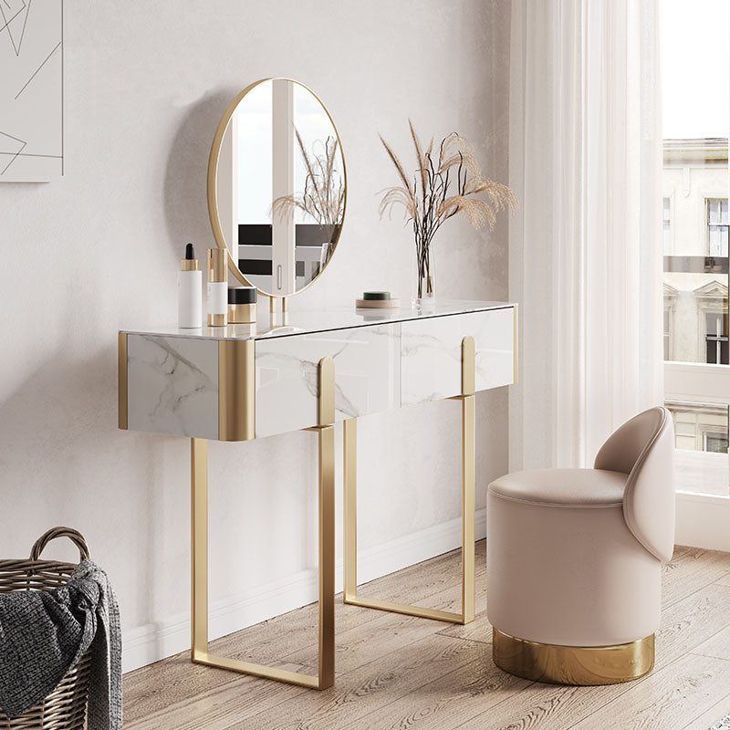 Glam Slate Top Vanity Table 2-Drawer Vanity Dressing Table Set Clearhalo 'Bedroom Furniture' 'furn' 'furn_makeup_vanities' 'Furniture' 'Makeup Vanities' 'makeup_vanities' 5703222