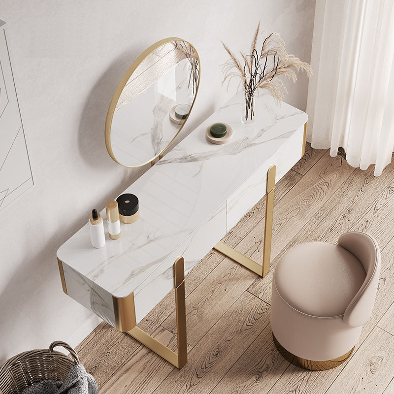 Glam Slate Top Vanity Table 2-Drawer Vanity Dressing Table Set Clearhalo 'Bedroom Furniture' 'furn' 'furn_makeup_vanities' 'Furniture' 'Makeup Vanities' 'makeup_vanities' 5703224