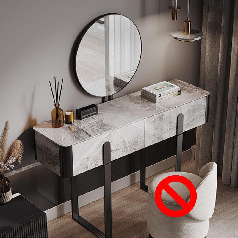 Glam Slate Top Vanity Table 2-Drawer Vanity Dressing Table Set Makeup Vanity & Mirror Black Clearhalo 'Bedroom Furniture' 'furn' 'furn_makeup_vanities' 'Furniture' 'Makeup Vanities' 'makeup_vanities' 5703225