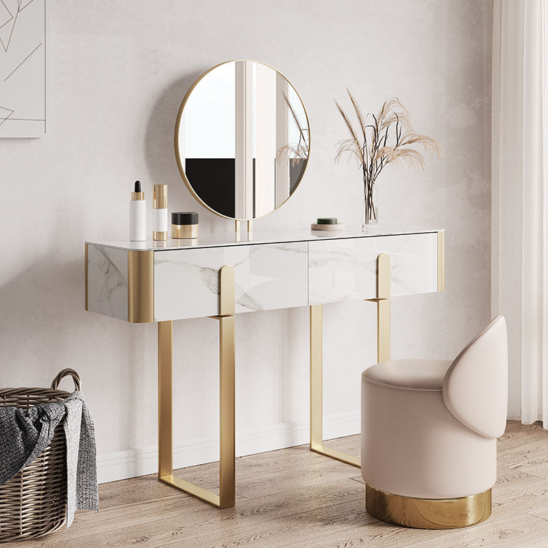 Glam Slate Top Vanity Table 2-Drawer Vanity Dressing Table Set Clearhalo 'Bedroom Furniture' 'furn' 'furn_makeup_vanities' 'Furniture' 'Makeup Vanities' 'makeup_vanities' 5703226