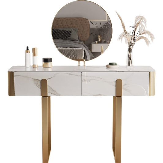 Glam Slate Top Vanity Table 2-Drawer Vanity Dressing Table Set Clearhalo 'Bedroom Furniture' 'furn' 'furn_makeup_vanities' 'Furniture' 'Makeup Vanities' 'makeup_vanities' 5703227