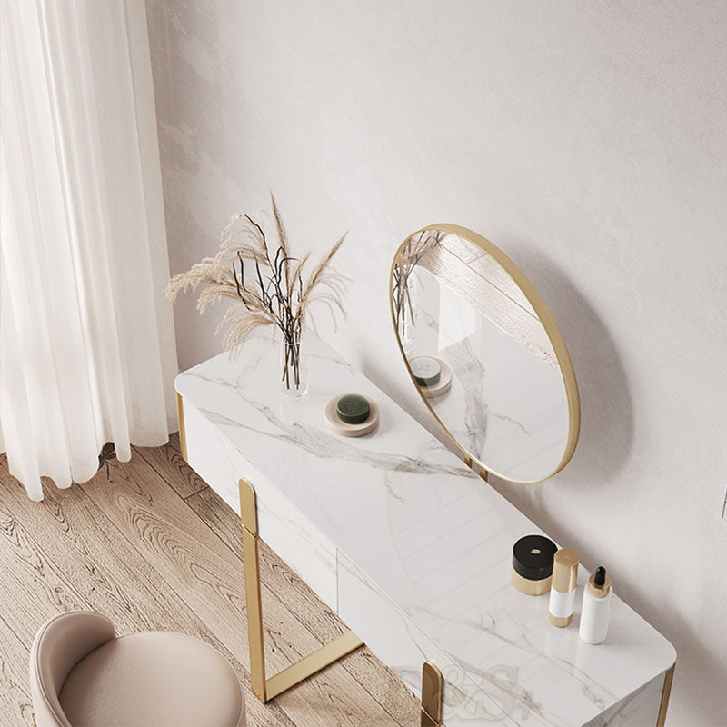 Glam Slate Top Vanity Table 2-Drawer Vanity Dressing Table Set Clearhalo 'Bedroom Furniture' 'furn' 'furn_makeup_vanities' 'Furniture' 'Makeup Vanities' 'makeup_vanities' 5703229