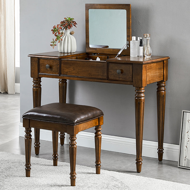 Traditional Vanity Dressing Table Solid Wood 2-Drawer Makeup Vanity Desk Makeup Vanity & Stools Brown Clearhalo 'Bedroom Furniture' 'furn' 'furn_makeup_vanities' 'Furniture' 'Makeup Vanities' 'makeup_vanities' 5703257