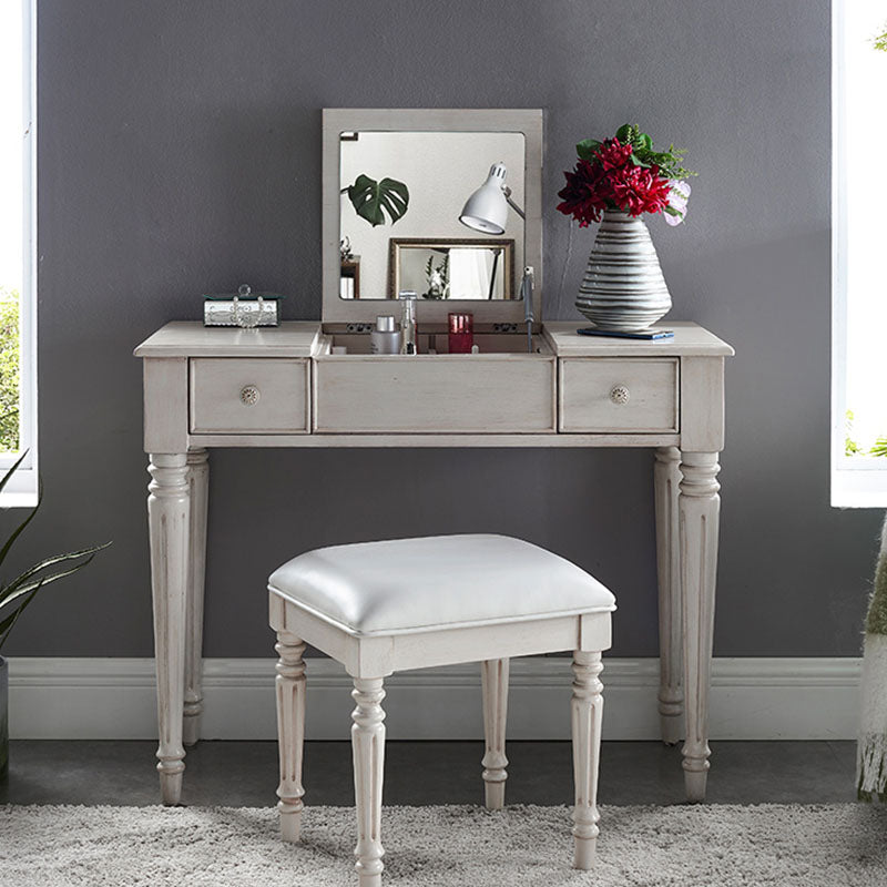 Traditional Vanity Dressing Table Solid Wood 2-Drawer Makeup Vanity Desk Makeup Vanity & Stools White Clearhalo 'Bedroom Furniture' 'furn' 'furn_makeup_vanities' 'Furniture' 'Makeup Vanities' 'makeup_vanities' 5703260