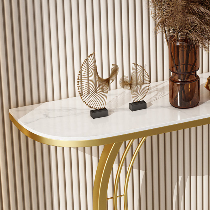 Tavolo console in ardesia glam mezza luna resistente al piedistallo di divano di divano in ferro.