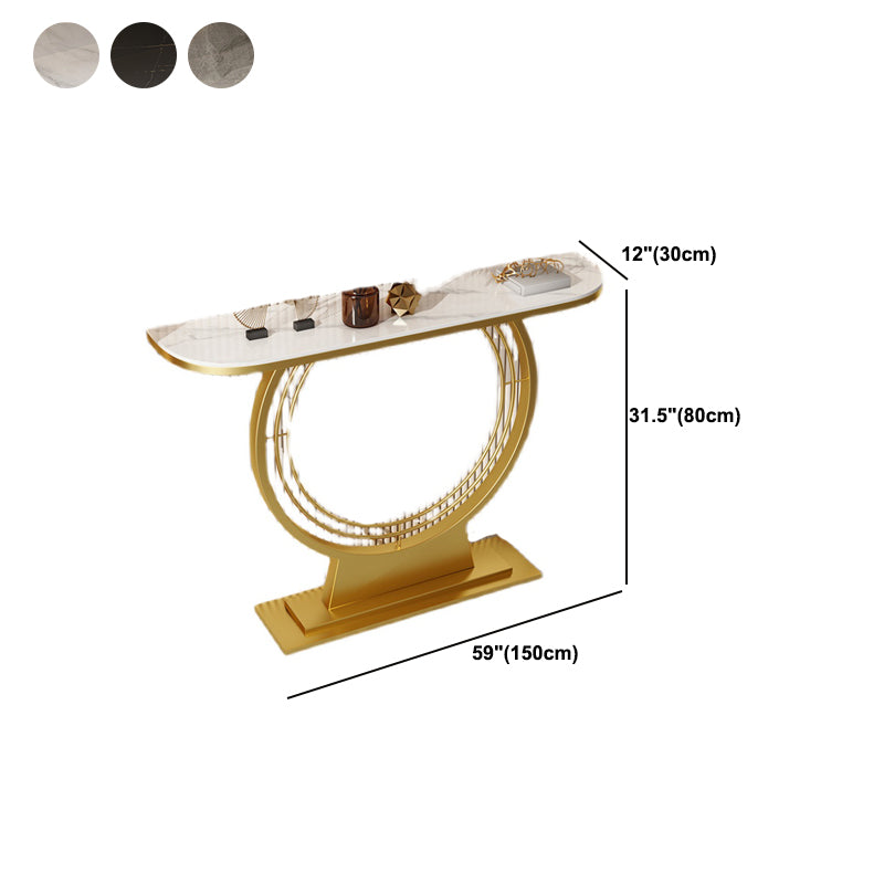 Tavolo console in ardesia glam mezza luna resistente al piedistallo di divano di divano in ferro.