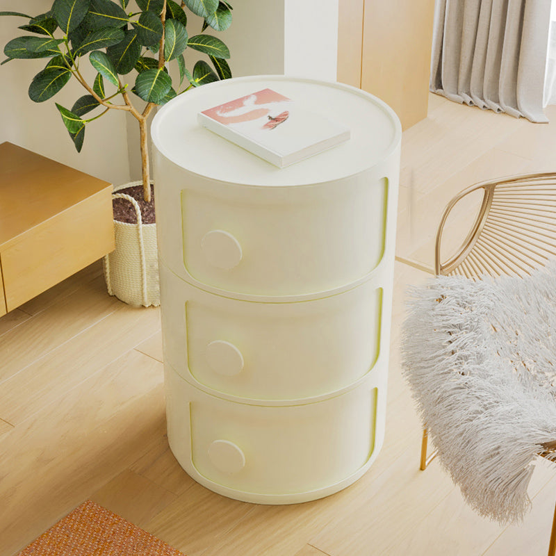 Plastic Bed Cabinet Modern Round Left Side Door Bed Nightstand 13"L x 13"W x 23"H Off-White Clearhalo 'Bedroom Furniture' 'furn' 'furn_night_stand' 'Furniture' 'night_stand' 'Nightstands' 5705749