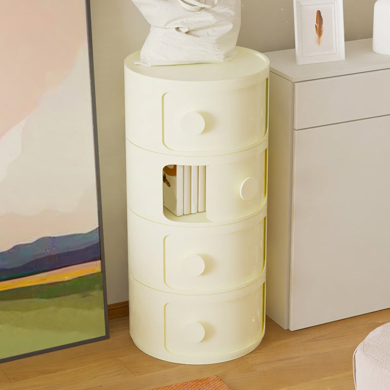 Plastic Bed Cabinet Modern Round Left Side Door Bed Nightstand 13"L x 13"W x 30"H Off-White Clearhalo 'Bedroom Furniture' 'furn' 'furn_night_stand' 'Furniture' 'night_stand' 'Nightstands' 5705762