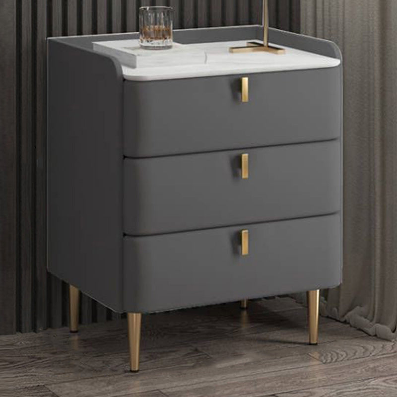 Modern Stone Top Bed Nightstand Solid Wood Faux Leather Drawer Storage Night Table 16"L x 16"W x 22.5"H Dark Gray Clearhalo 'Bedroom Furniture' 'furn' 'furn_night_stand' 'Furniture' 'night_stand' 'Nightstands' 5705851