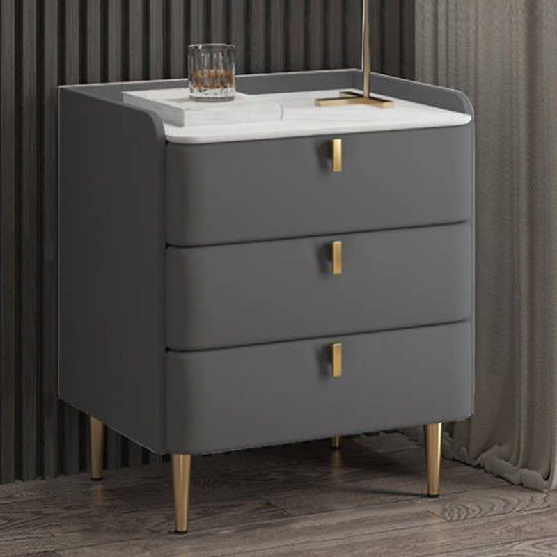 Modern Stone Top Bed Nightstand Solid Wood Faux Leather Drawer Storage Night Table 20"L x 16"W x 22.5"H Dark Gray Clearhalo 'Bedroom Furniture' 'furn' 'furn_night_stand' 'Furniture' 'night_stand' 'Nightstands' 5705852