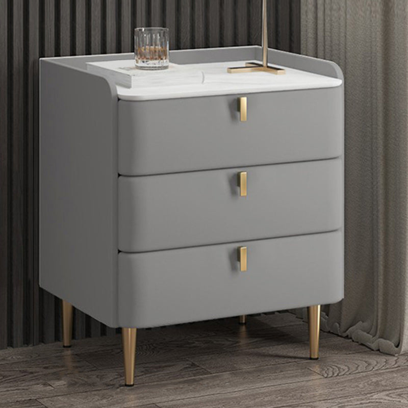 Modern Stone Top Bed Nightstand Solid Wood Faux Leather Drawer Storage Night Table 20"L x 16"W x 22.5"H Light Gray Clearhalo 'Bedroom Furniture' 'furn' 'furn_night_stand' 'Furniture' 'night_stand' 'Nightstands' 5705854