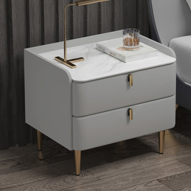 Modern Stone Top Bed Nightstand Solid Wood Faux Leather Drawer Storage Night Table 20"L x 16"W x 18.5"H Light Gray Clearhalo 'Bedroom Furniture' 'furn' 'furn_night_stand' 'Furniture' 'night_stand' 'Nightstands' 5705855