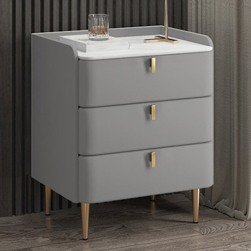 Modern Stone Top Bed Nightstand Solid Wood Faux Leather Drawer Storage Night Table 16"L x 16"W x 22.5"H Light Gray Clearhalo 'Bedroom Furniture' 'furn' 'furn_night_stand' 'Furniture' 'night_stand' 'Nightstands' 5705856