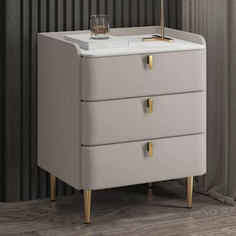 Modern Stone Top Bed Nightstand Solid Wood Faux Leather Drawer Storage Night Table 16"L x 16"W x 22.5"H Grey Clearhalo 'Bedroom Furniture' 'furn' 'furn_night_stand' 'Furniture' 'night_stand' 'Nightstands' 5705857