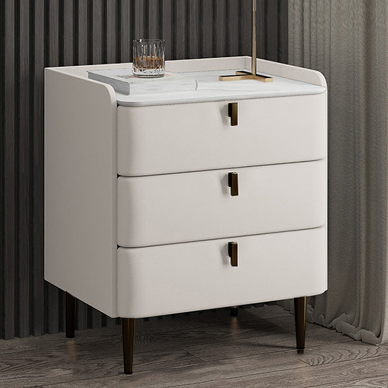 Modern Stone Top Bed Nightstand Solid Wood Faux Leather Drawer Storage Night Table 20"L x 16"W x 22.5"H Beige Clearhalo 'Bedroom Furniture' 'furn' 'furn_night_stand' 'Furniture' 'night_stand' 'Nightstands' 5705859