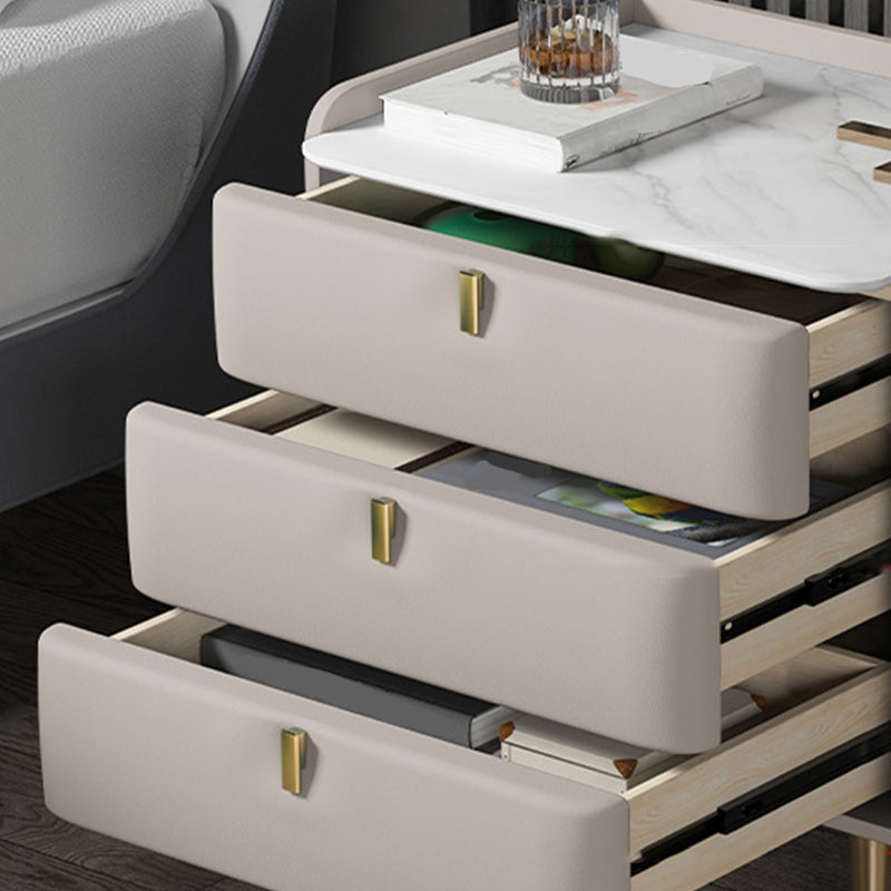 Modern Stone Top Bed Nightstand Solid Wood Faux Leather Drawer Storage Night Table Clearhalo 'Bedroom Furniture' 'furn' 'furn_night_stand' 'Furniture' 'night_stand' 'Nightstands' 5705860